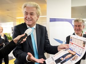 PVV-leider Geert Wilders tijdens de zevende editie van de Telegraaf Verkiezingsmiddag