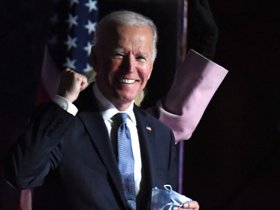 Joe Biden tijdens de verkiezingsnacht